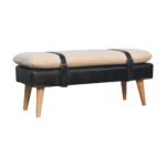 Forma Bouclé Buffalo Hide Black Leather Bench — Natural — product photograph