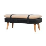 Forma Bouclé Buffalo Hide Black Leather Bench — Natural — product photograph