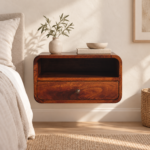 Lina Large Curve Upper Slot Floating Bedside — Chestnut — styled interior