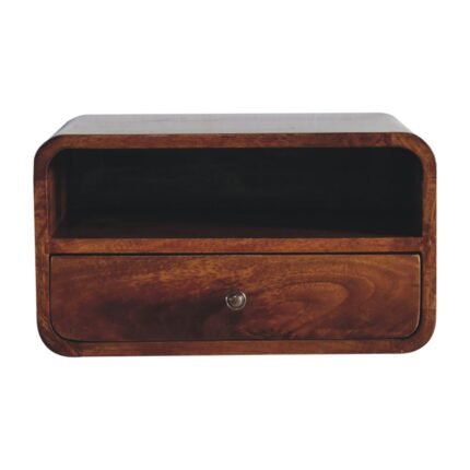 Lina Floating Bedside with Upper Shelf — Chestnut