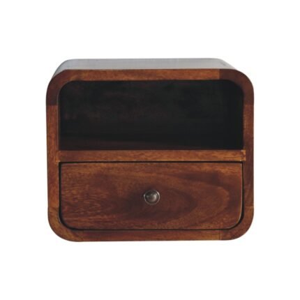Lina Petite Floating Bedside with Upper Shelf — Chestnut
