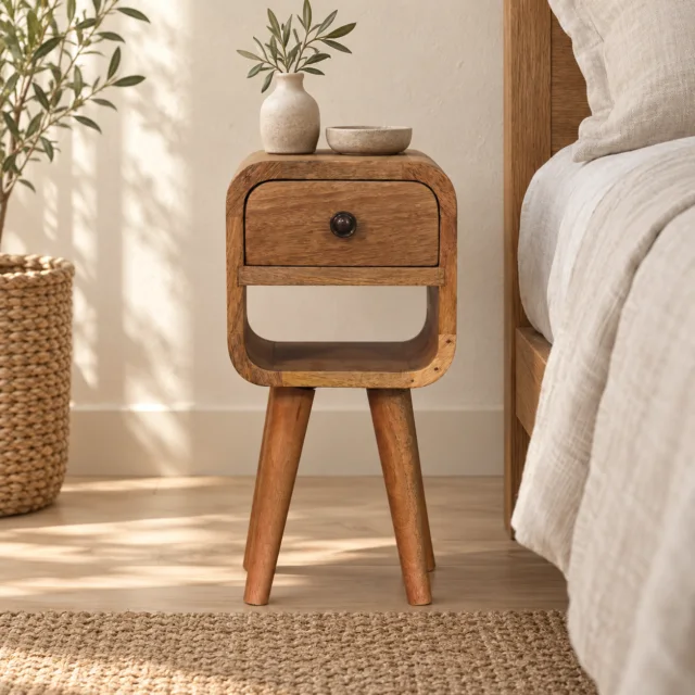 Lina Petite Curve Lower Bedside — Natural · 20 × 40 cm — styled interior