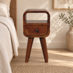 Lina Petite Curve Open Slot Bedside — Chestnut — styled interior