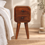 Lina Petite Curved Bedside — Chestnut · 20 × 40 cm — styled interior