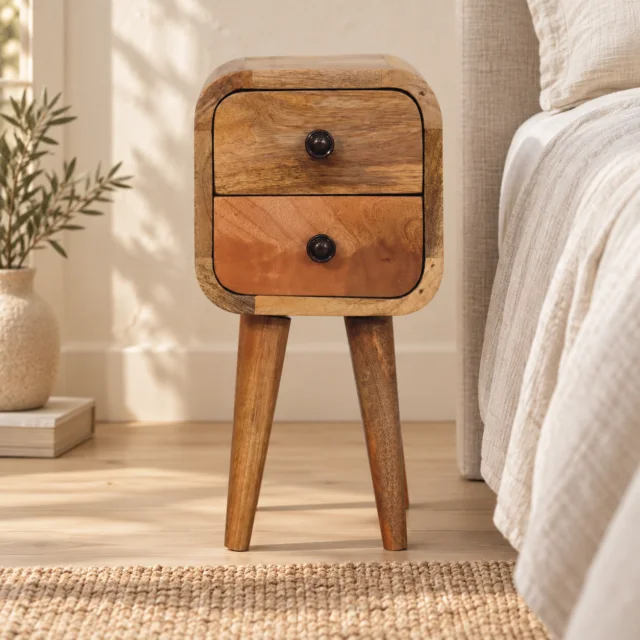 Lina Petite Curved Bedside — Natural · 20 × 40 cm — styled interior