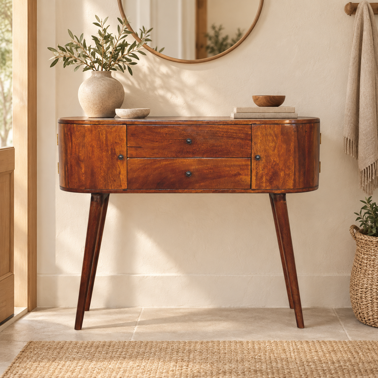 Grova Console Table — Chestnut — styled interior