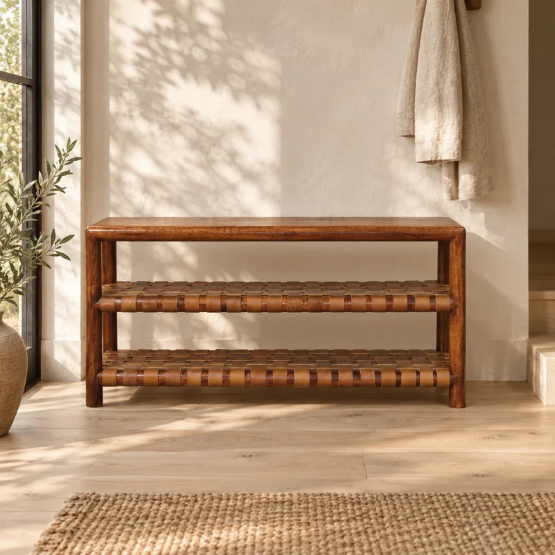Regency Woven Shoe Rack — Chestnut — styled interior