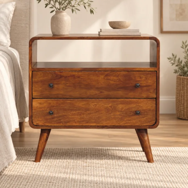 Lina Curved Charm Chest — Chestnut — styled interior