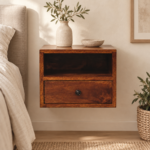 Solis One-Drawer Wall-Mounted Bedside — Chestnut — styled interior