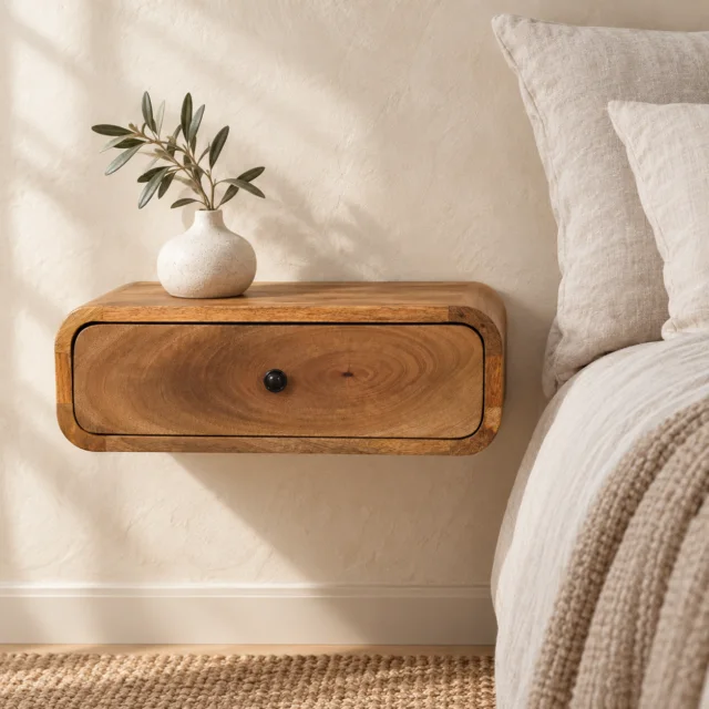Avora Wall-Mounted One-Drawer Bedside — Natural — styled interior