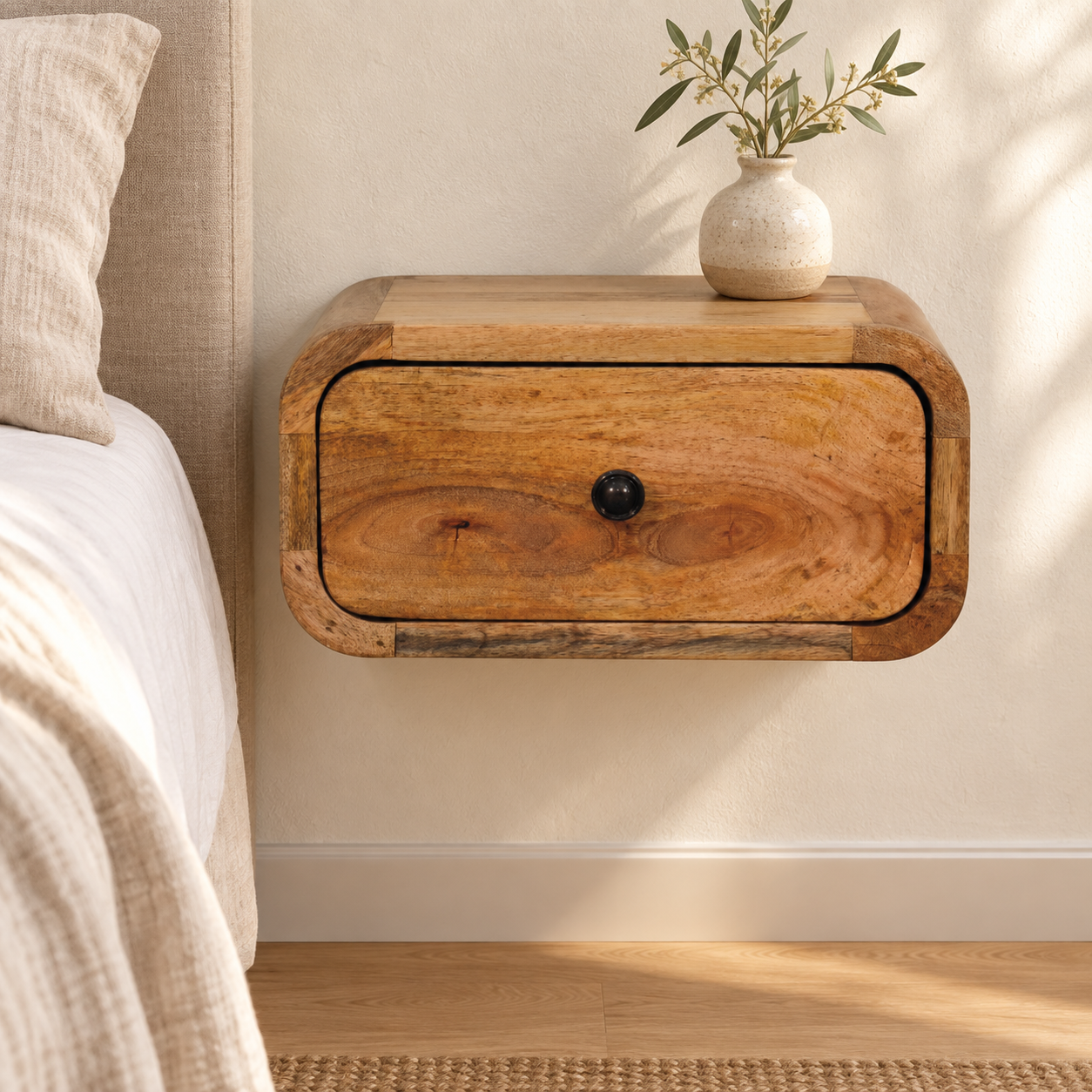 Avora Floating Bedside — Natural — styled interior