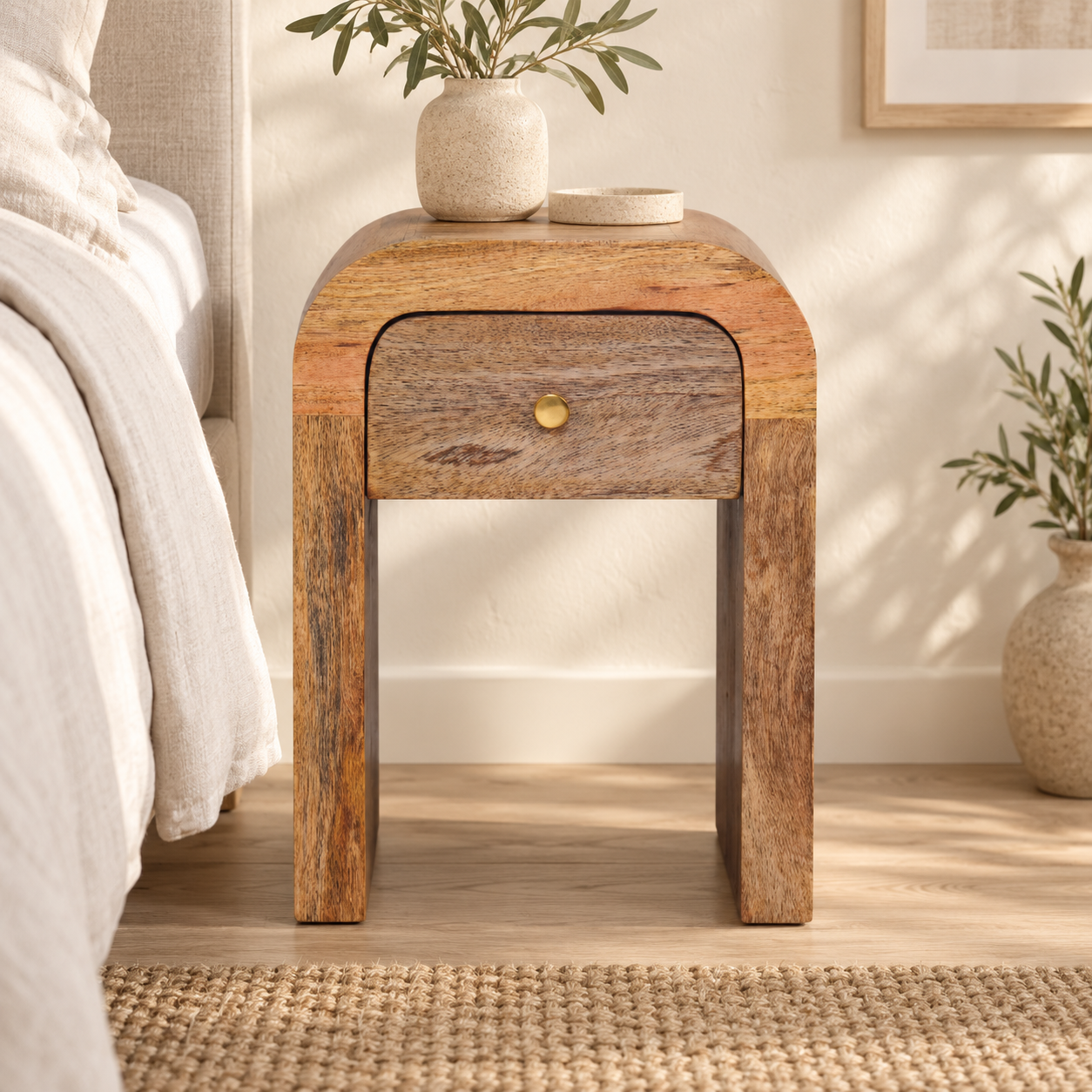 Darcy Petite Bedside with Curved Edges — Natural — styled interior