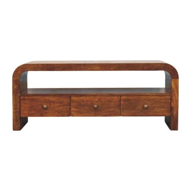 Darcy Three-Drawer Open Shelf Media unit — Chestnut — alternate view