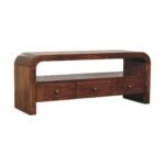 Darcy Three-Drawer Open Shelf Media unit — Chestnut — product photograph