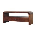 Darcy Three-Drawer Open Shelf Media unit — Chestnut — product photograph