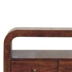Darcy Three-Drawer Open Shelf Media unit — Chestnut — product photograph