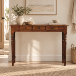 Forma Turned Legs Three-Drawer Console — Chestnut — styled interior