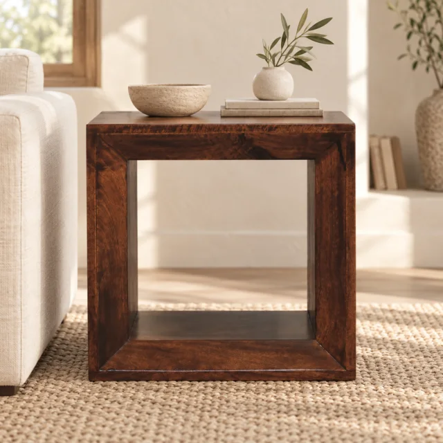 Walden Solis Open Walnut Side Table — California Walnut — styled interior