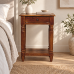 Forma Turned Legs One-Drawer Side Table — Chestnut — styled interior