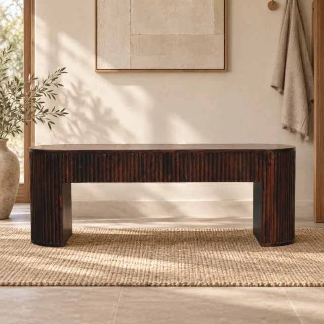 Forma Fluted Bench — Velvet Mocha — styled interior