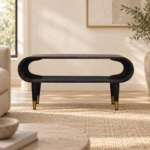 Lina Curved Edge Media with Brass Accents — Velvet Mocha — styled interior