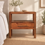 Saffron Rattan Bedside — Honey Caramel — styled interior