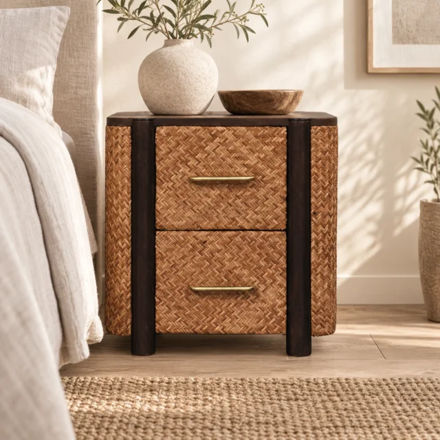 Haven Canefront Drawers — Velvet Mocha — styled interior
