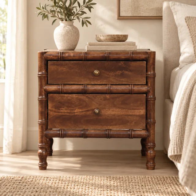 Bambu Frame Bedside — Roasted Almond — styled interior