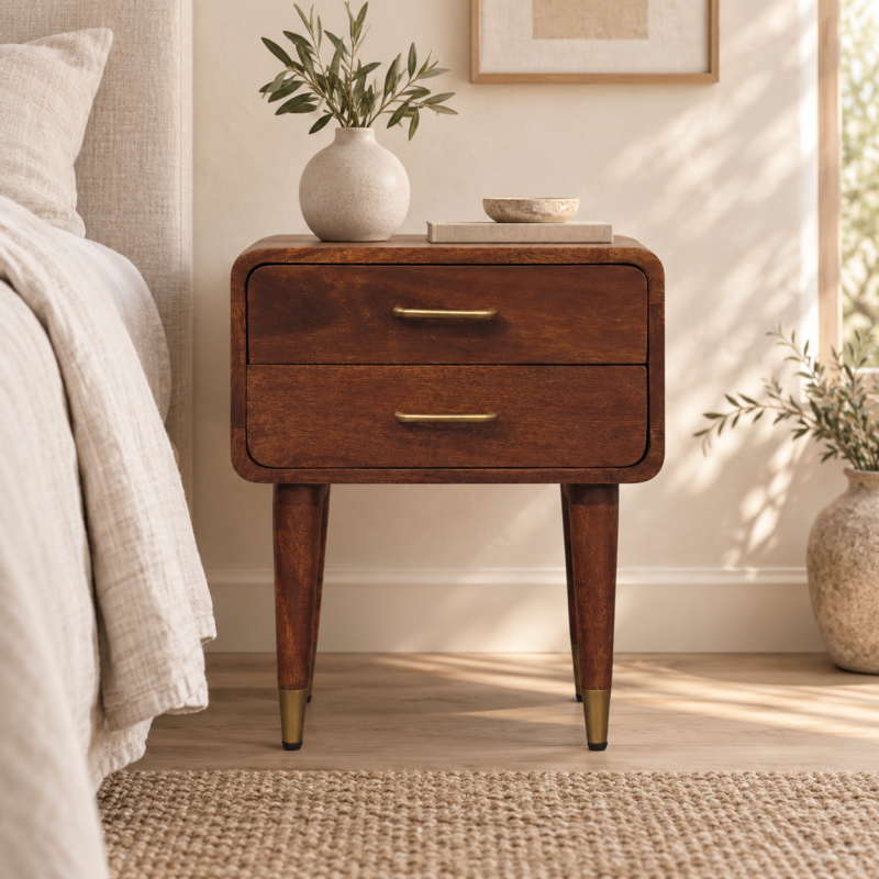 Valen Two-Drawer Bedside Table — Roasted Almond