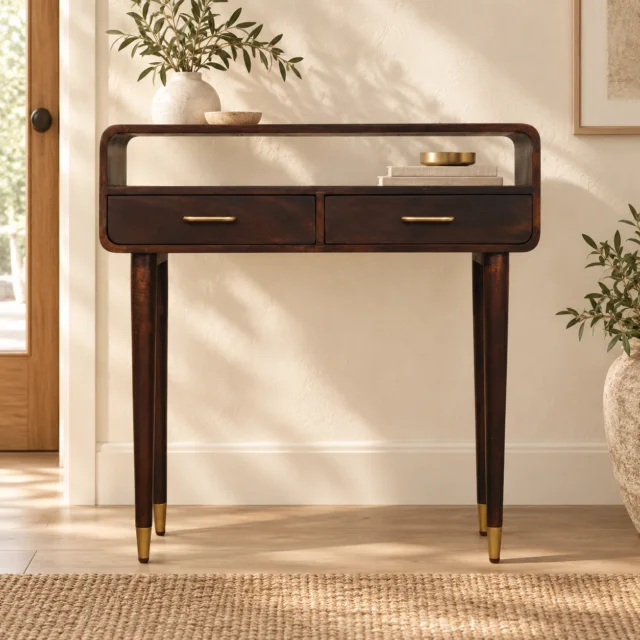 Valen Console Table — Velvet Mocha — styled interior