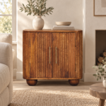 Solis Fluted Petite Sideboard — Amber Oak — styled interior