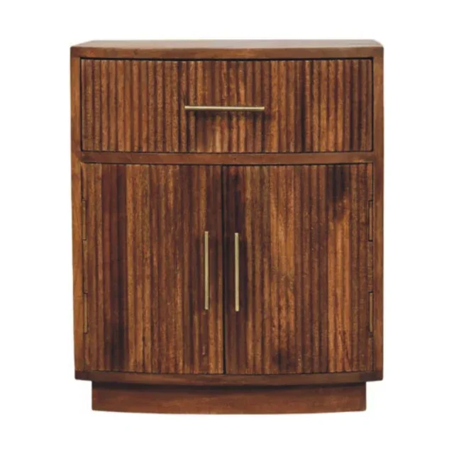 Lina Solid Wood Curved Ribbed Bedside with Drawer — Amber Oak — alternate view