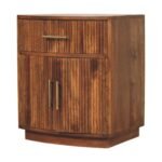 Lina Solid Wood Curved Ribbed Bedside with Drawer — Amber Oak — product photograph