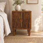 Lova Bedside Unit — Winewood Oak — styled interior