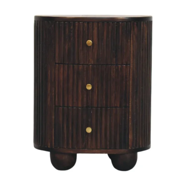 Lina Curved Fluted Three-Drawer Bedside — Velvet Mocha — alternate view