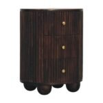 Lina Curved Fluted Three-Drawer Bedside — Velvet Mocha — product photograph