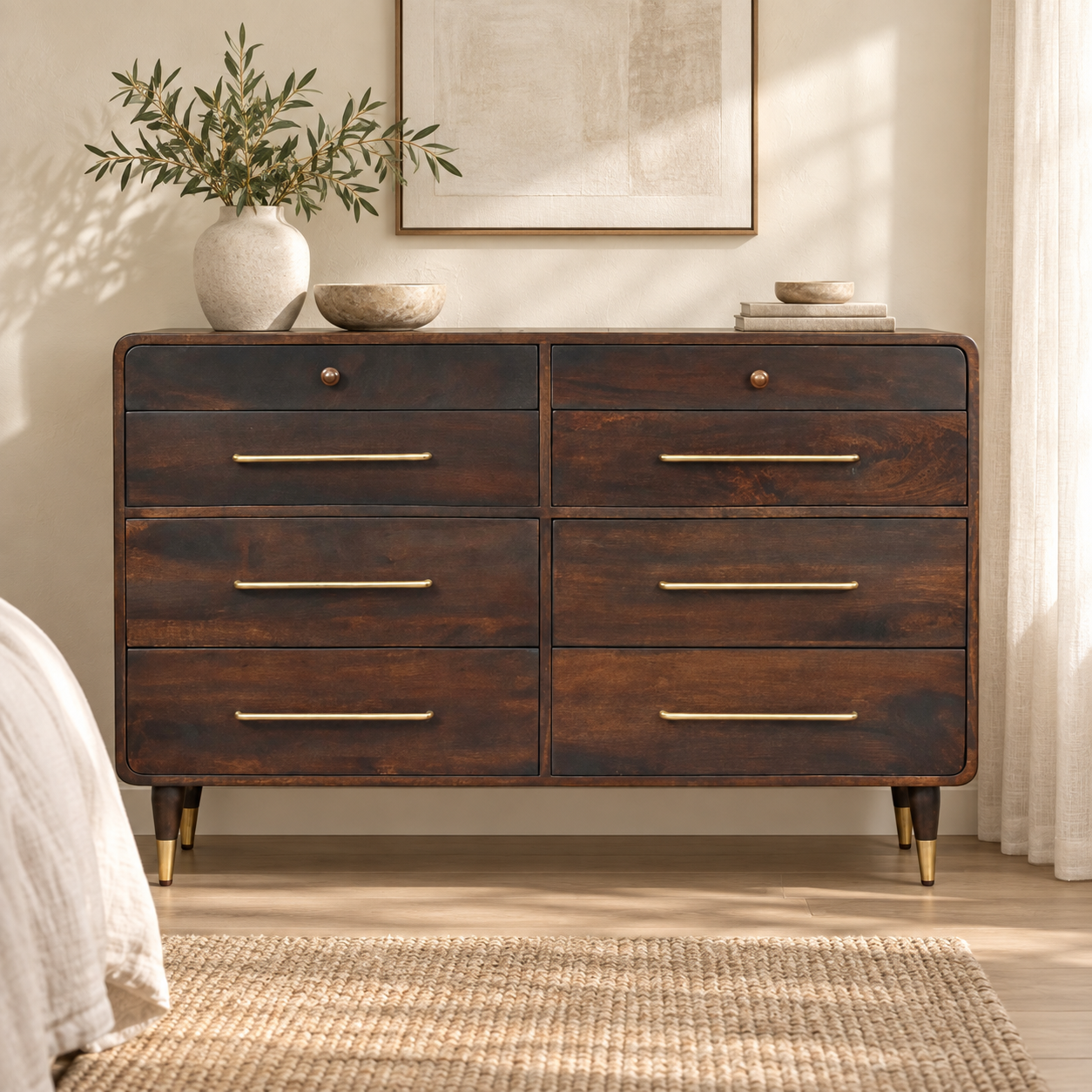 Valen Six-Drawer Chest — Velvet Mocha in a styled interior
