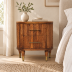 Forma Ribbed Bedside with Brass Accents — Amber Oak — styled interior