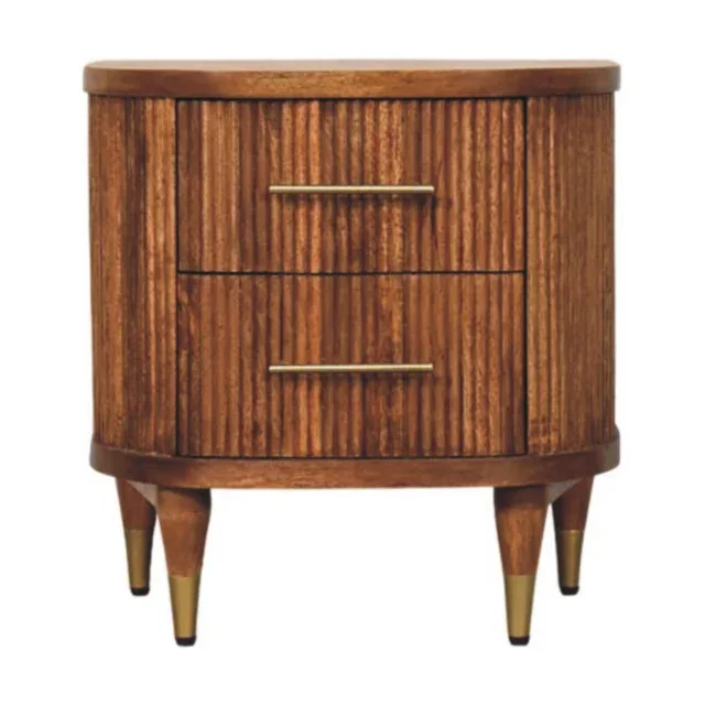 Forma Ribbed Bedside with Brass Accents — Amber Oak — alternate view