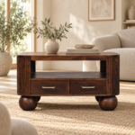Forma Sphere Leg Coffee Table — California Walnut — styled interior