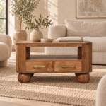 Briarwood Fluted Coffee Table — Golden Teak — styled interior