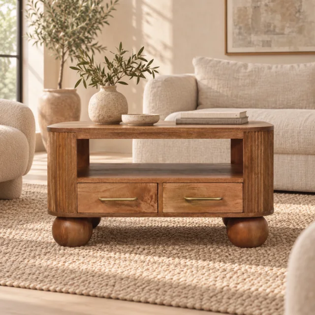 Briarwood Fluted Coffee Table — Golden Teak — styled interior