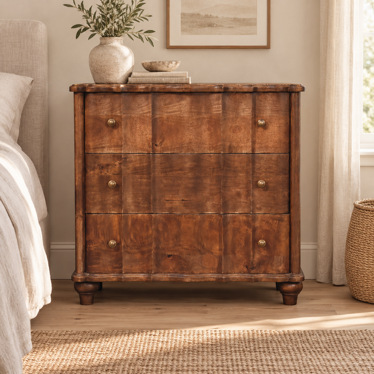 Lume Roasted Panel Chest — Roasted Almond — styled interior