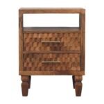 Klint Carved Open-Shelf Bedside — Golden Teak — product photograph