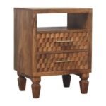 Klint Carved Open-Shelf Bedside — Golden Teak — product photograph