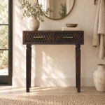 Klint Carved Slim Console — Velvet Mocha — styled interior