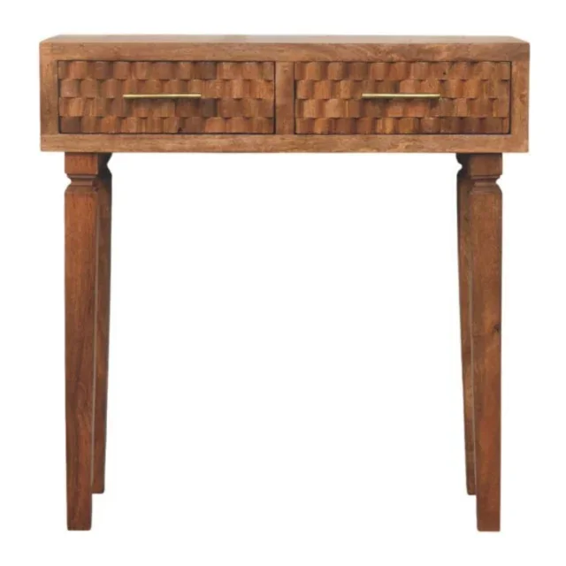 Klint Carved Twin-Drawer Console — Golden Teak — alternate view