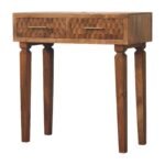 Klint Carved Twin-Drawer Console — Golden Teak — product photograph