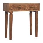 Klint Carved Twin-Drawer Console — Golden Teak — product photograph