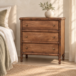 Bambu Carved Three-Drawer Chest — Roasted Almond — styled interior